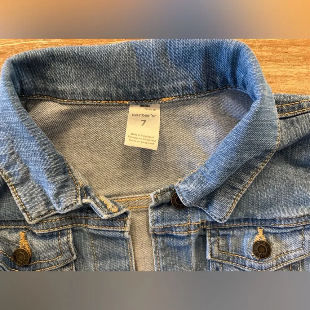 Carter's Denim Jean Jacket‎ Kids Size 7 Light Blue Classic Unisex Fall